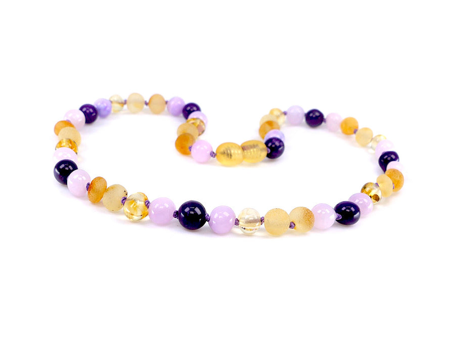 MULTICOLOR BALTIC AMBER TEETHING NECKLACE WITH CHALCEDONY