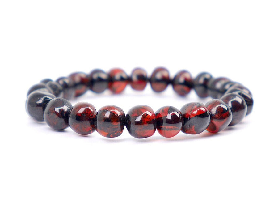 STRETCH POLISHED DARK CHERRY BALTIC AMBER TEETHING ANKLET