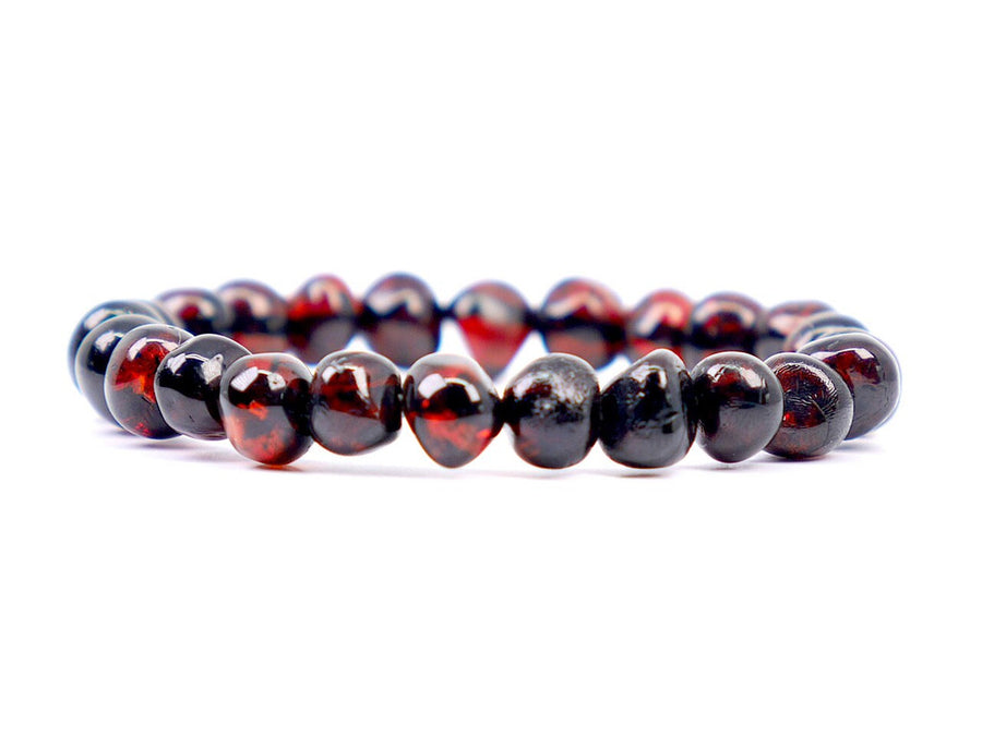 STRETCH POLISHED DARK CHERRY BALTIC AMBER TEETHING ANKLET