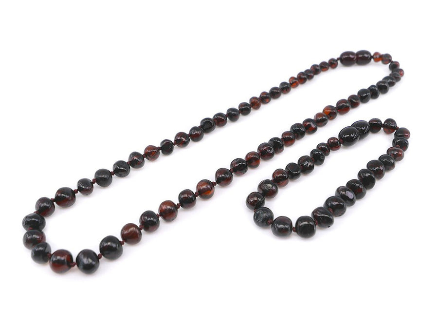 POLISHED DARK CHERRY BALTIC AMBER TEETHING NECKLACE/BRACELET SET