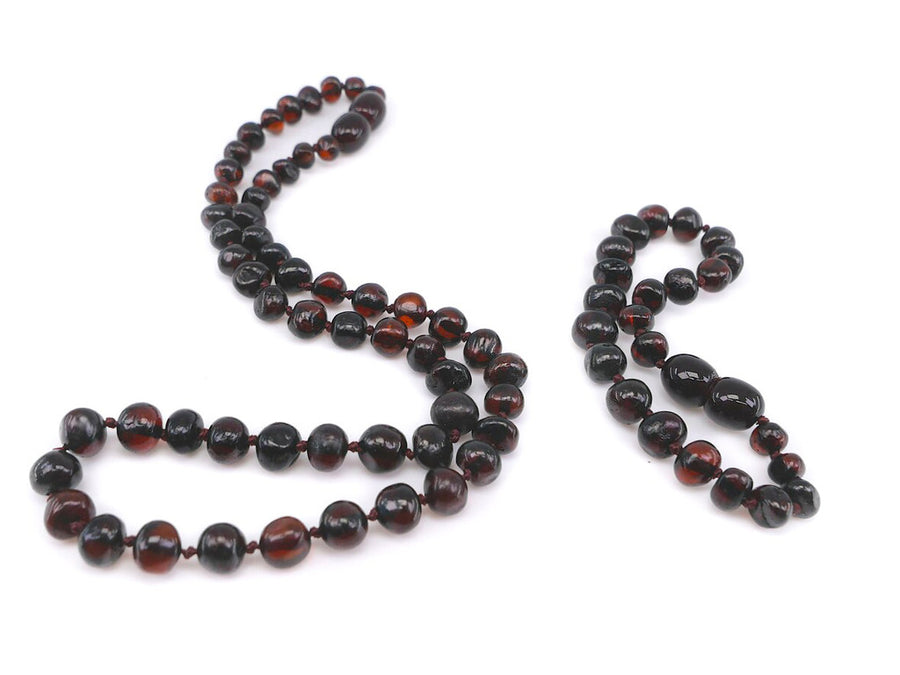 POLISHED DARK CHERRY BALTIC AMBER TEETHING NECKLACE/BRACELET SET