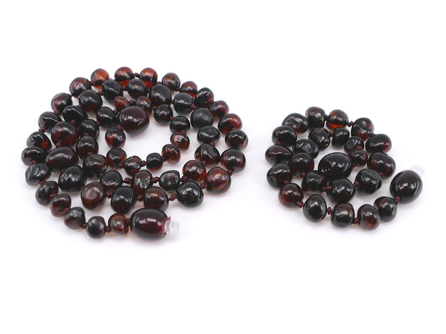 POLISHED DARK CHERRY BALTIC AMBER TEETHING NECKLACE/BRACELET SET