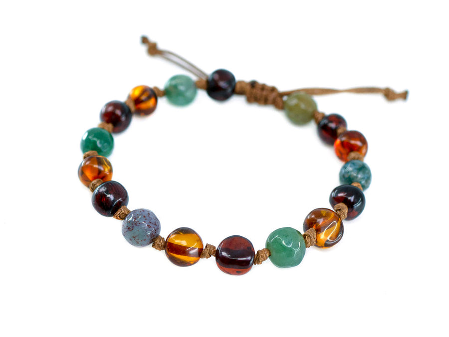 ADJUSTABLE MULTICOLOR BALTIC AMBER BRACELET / ANKLET WITH INDIAN AGATE