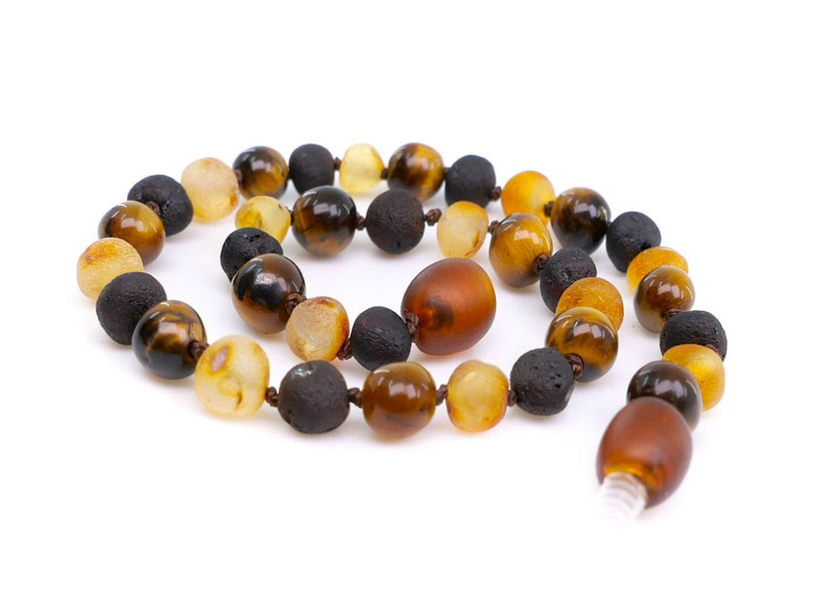 MULTICOLOR BALTIC AMBER ADULT ANKLET WITH TIGER EYE