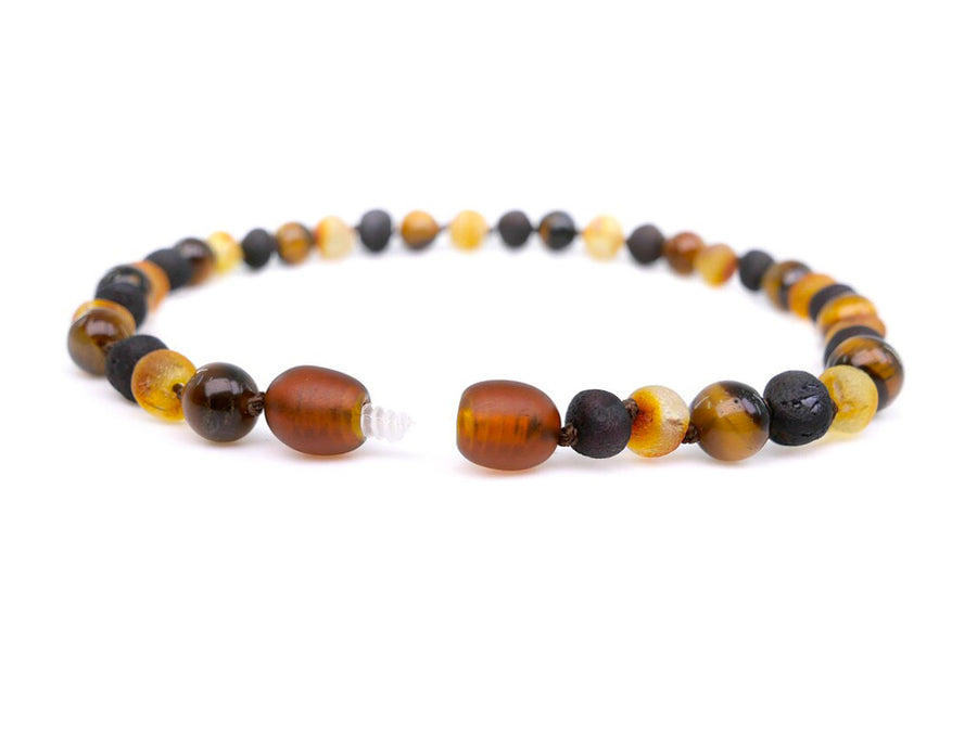 MULTICOLOR BALTIC AMBER ADULT ANKLET WITH TIGER EYE