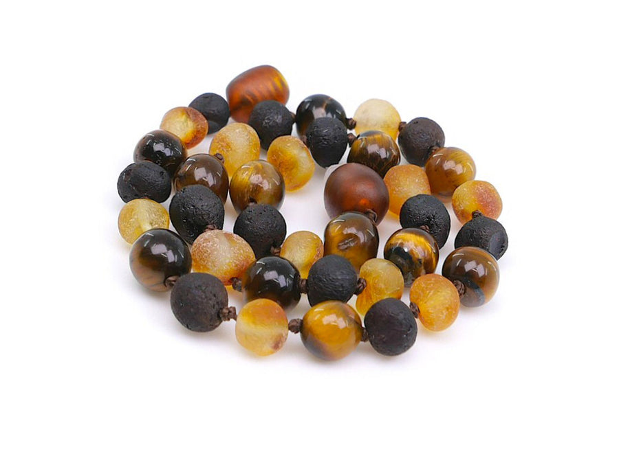 MULTICOLOR BALTIC AMBER ADULT ANKLET WITH TIGER EYE