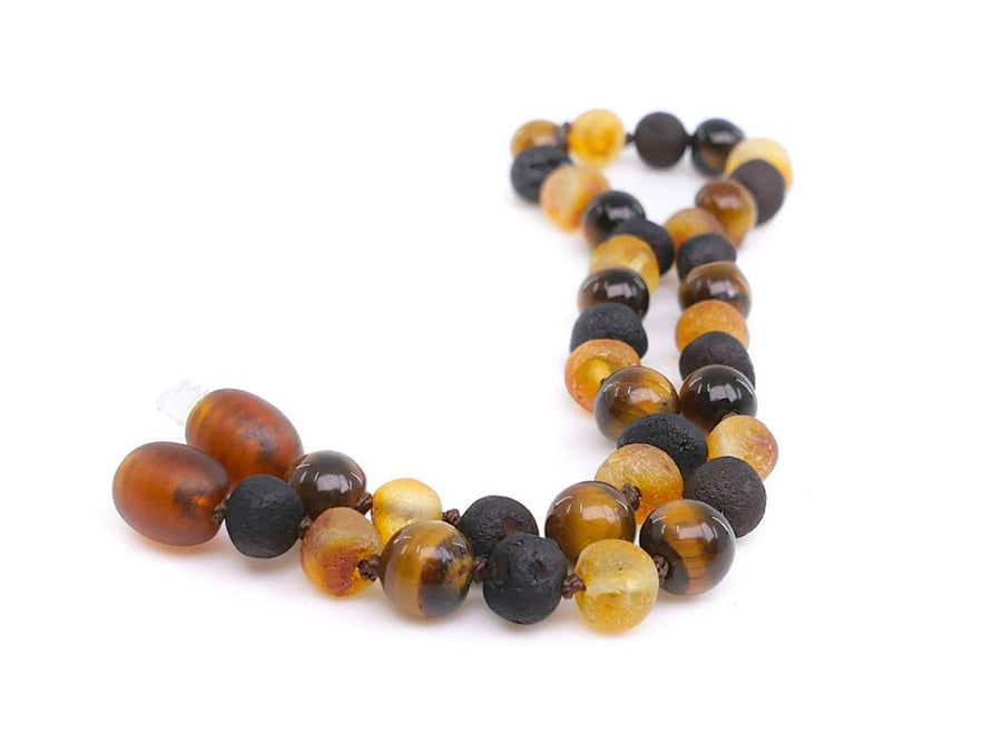 MULTICOLOR BALTIC AMBER ADULT ANKLET WITH TIGER EYE