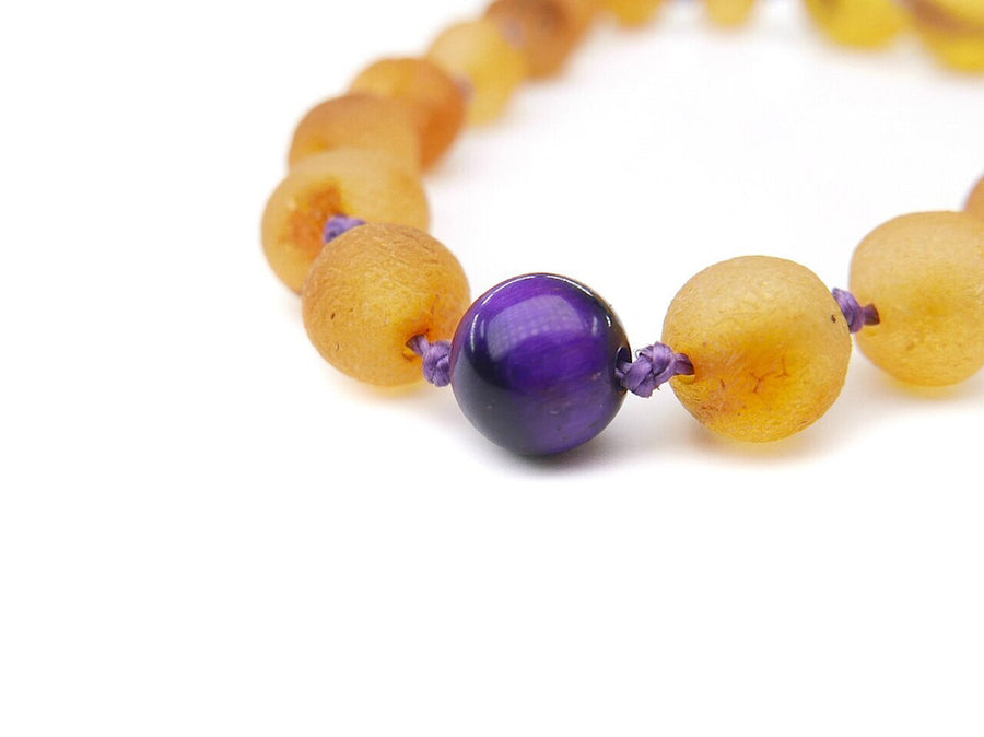 RAW HONEY BALTIC AMBER BRACELET / ANKLET WITH TIGER EYE BEAD