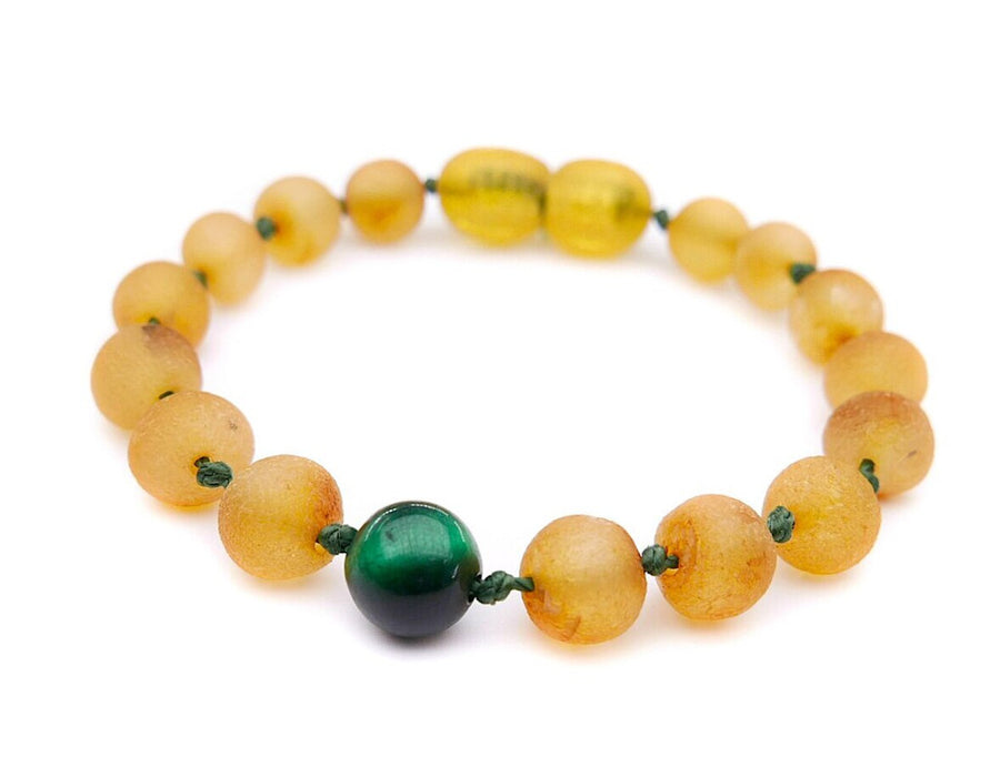 RAW HONEY BALTIC AMBER BRACELET / ANKLET WITH TIGER EYE BEAD