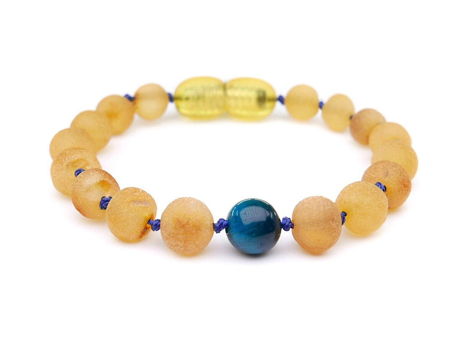 RAW HONEY BALTIC AMBER BRACELET / ANKLET WITH TIGER EYE BEAD