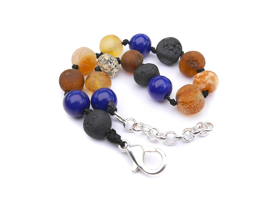 ADJUSTABLE RAW MULTICOLOR BALTIC AMBER BRACELET / ANKLET WITH BLUE AGATE