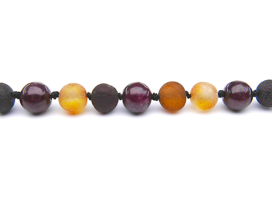 RAW MULTICOLORED BALTIC AMBER BRACELET / ANKLET WITH GARNET BEADS