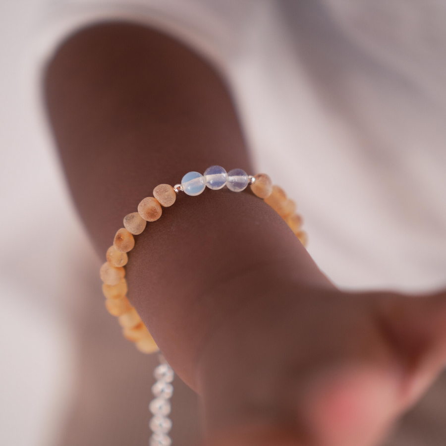 CANCER – BALTIC AMBER BRACELET / ANKLET WITH MOONSTONE