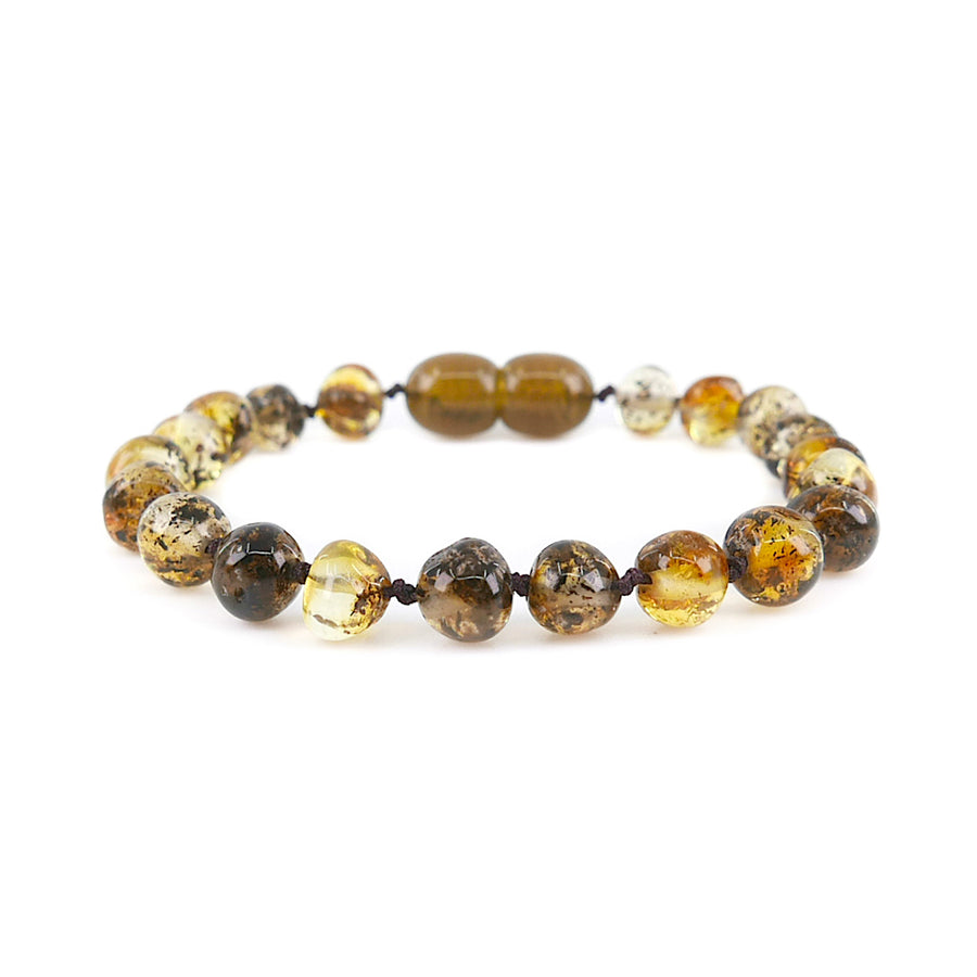 POLISHED MOSS GREEN BALTIC AMBER TEETHING BRACELET / ANKLET