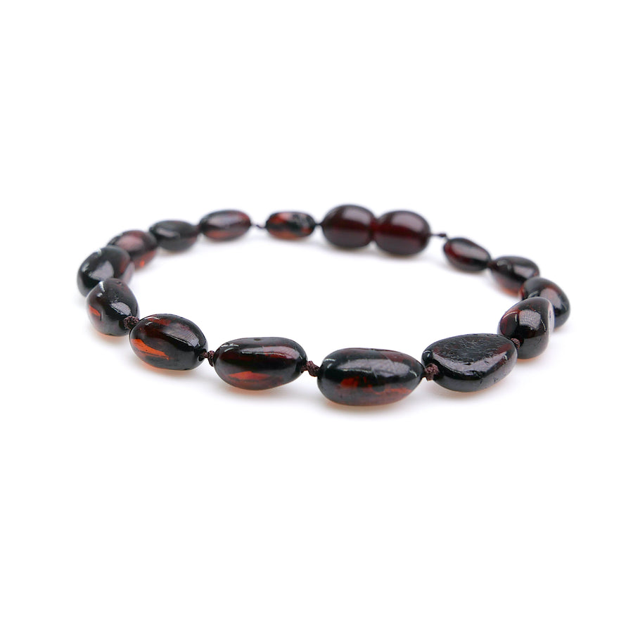 POLISHED DARK CHERRY BALTIC AMBER TEETHING BRACELET / ANKLET