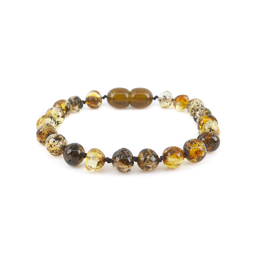 POLISHED MOSS GREEN BALTIC AMBER TEETHING BRACELET / ANKLET