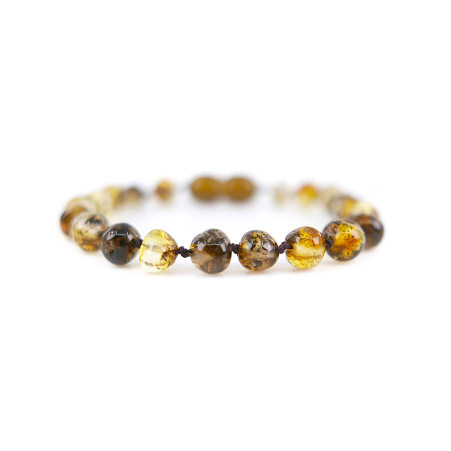 POLISHED MOSS GREEN BALTIC AMBER TEETHING BRACELET / ANKLET