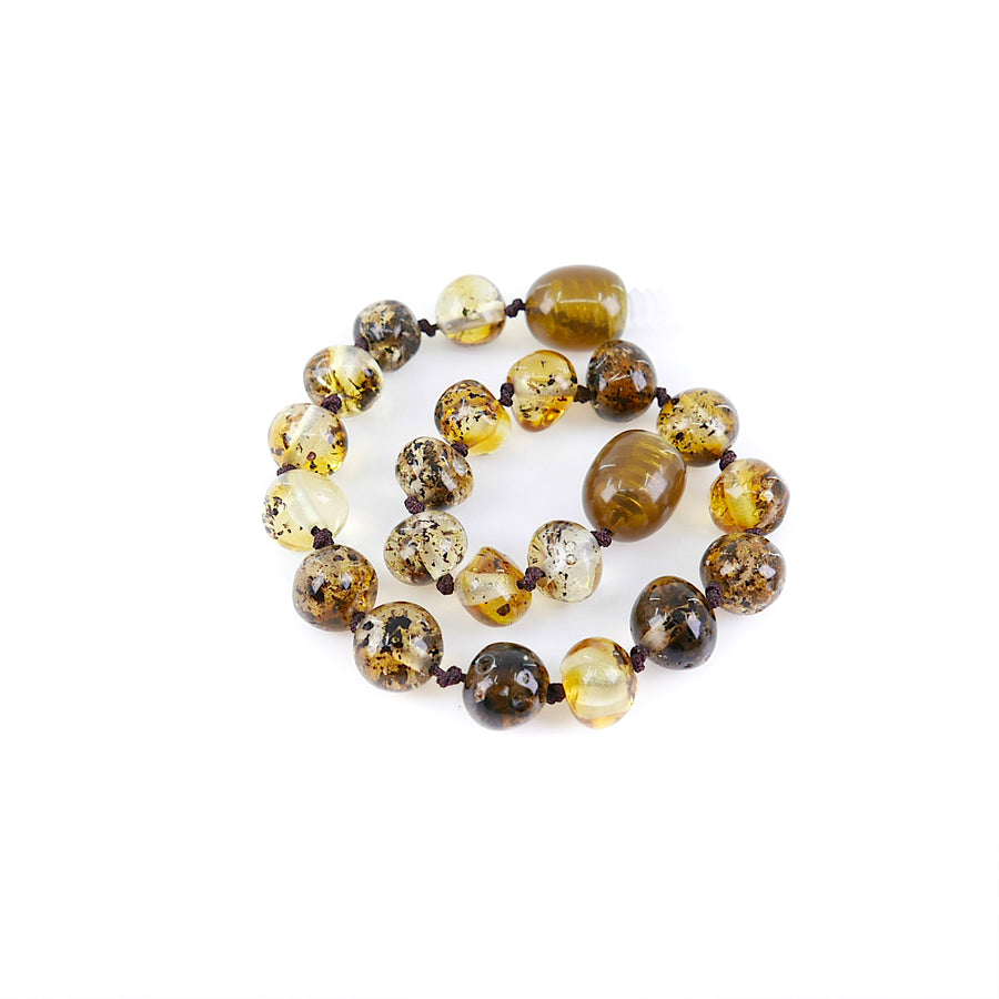 POLISHED MOSS GREEN BALTIC AMBER TEETHING BRACELET / ANKLET