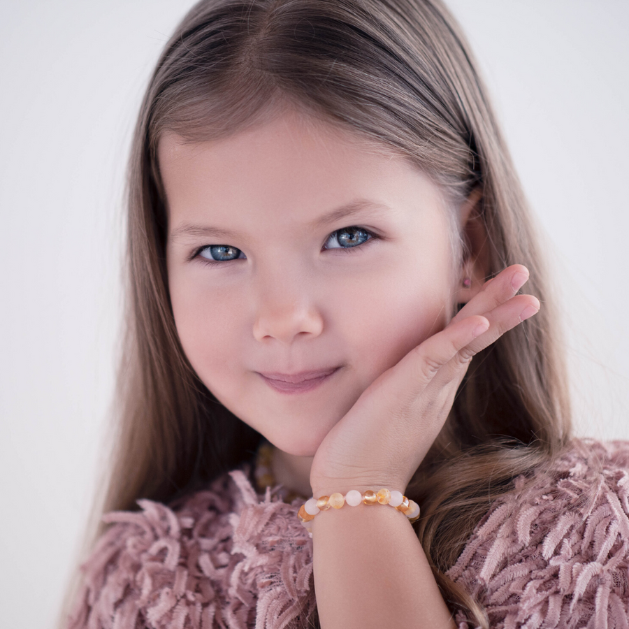 HONEY BALTIC AMBER BRACELET / ANKLET WITH ROSE QUARTZ