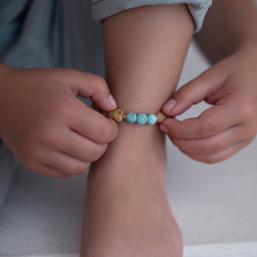 SAGITTARIUS – BALTIC AMBER BRACELET / ANKLET WITH TURQUOISE