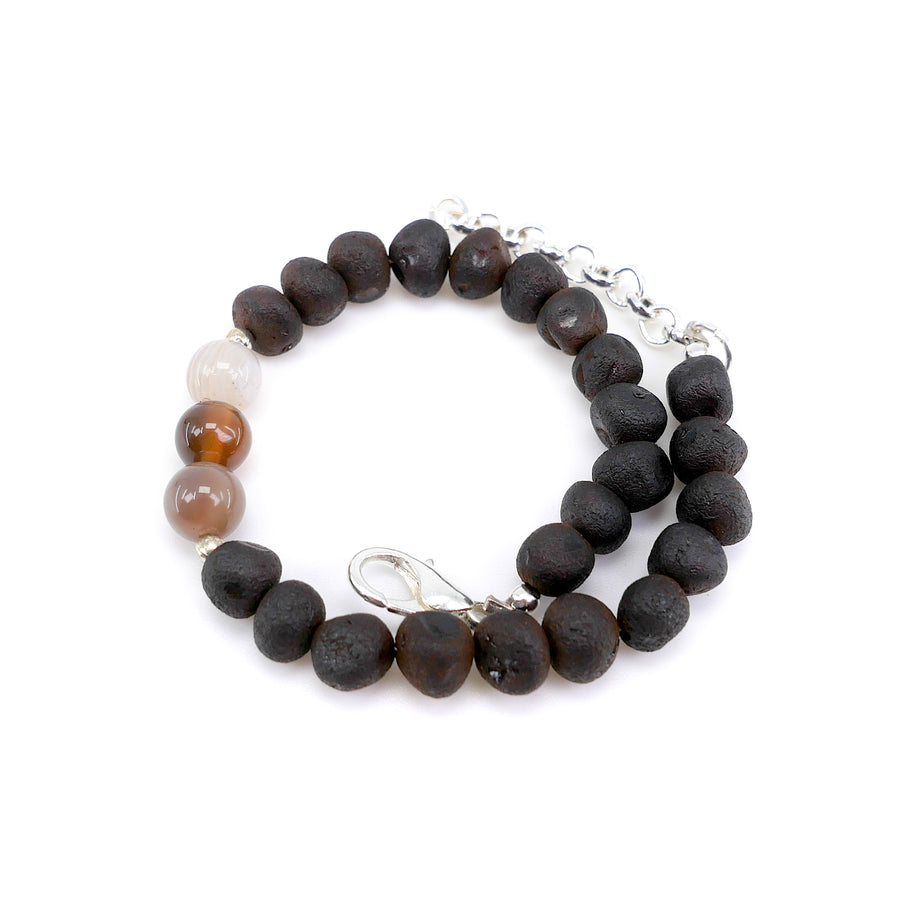 GEMINI – BALTIC AMBER BRACELET / ANKLET WITH AGATE