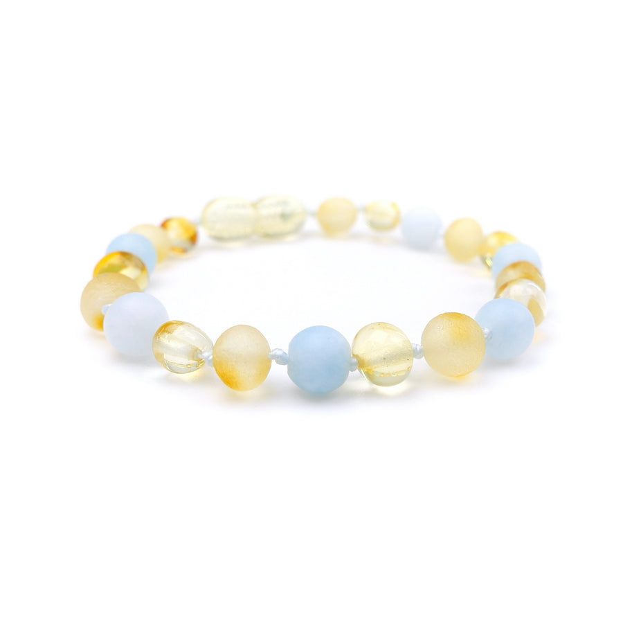 HONEY BALTIC AMBER TEETHING BRACELET / ANKLET WITH BLUE AQUAMARINE BEADS