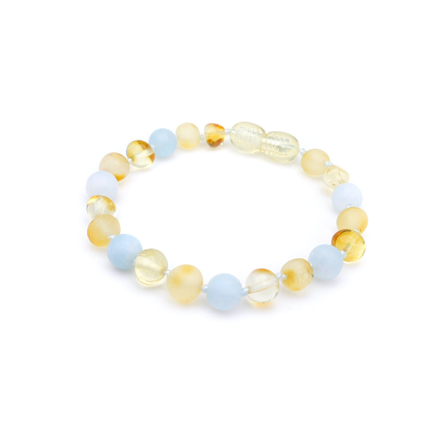 HONEY BALTIC AMBER TEETHING BRACELET / ANKLET WITH BLUE AQUAMARINE BEADS