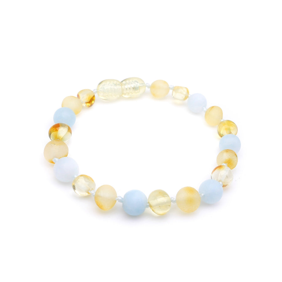 HONEY BALTIC AMBER TEETHING BRACELET / ANKLET WITH BLUE AQUAMARINE BEADS