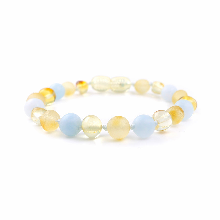 HONEY BALTIC AMBER TEETHING BRACELET / ANKLET WITH BLUE AQUAMARINE BEADS