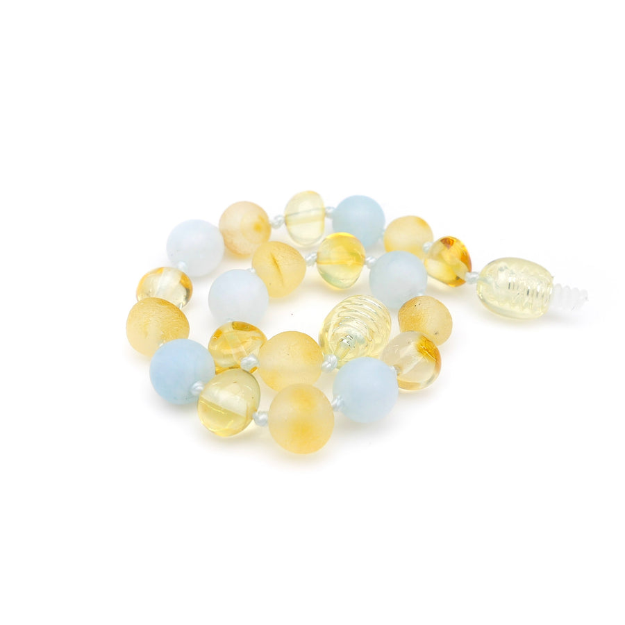 HONEY BALTIC AMBER TEETHING BRACELET / ANKLET WITH BLUE AQUAMARINE BEADS