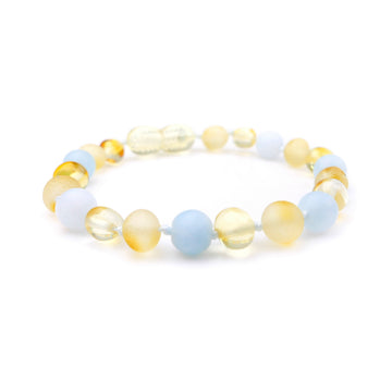 HONEY BALTIC AMBER TEETHING BRACELET / ANKLET WITH BLUE AQUAMARINE BEADS