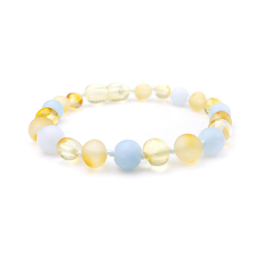 HONEY BALTIC AMBER TEETHING BRACELET / ANKLET WITH BLUE AQUAMARINE BEADS