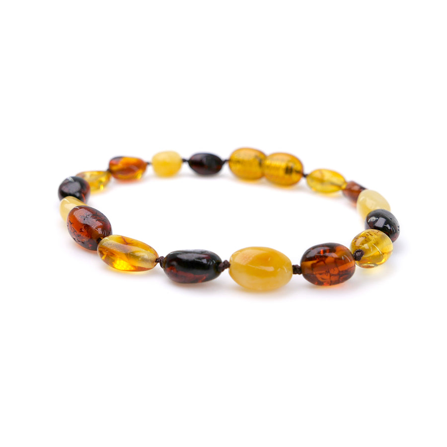 POLISHED MULTICOLOR BALTIC AMBER TEETHING BRACELET / ANKLET