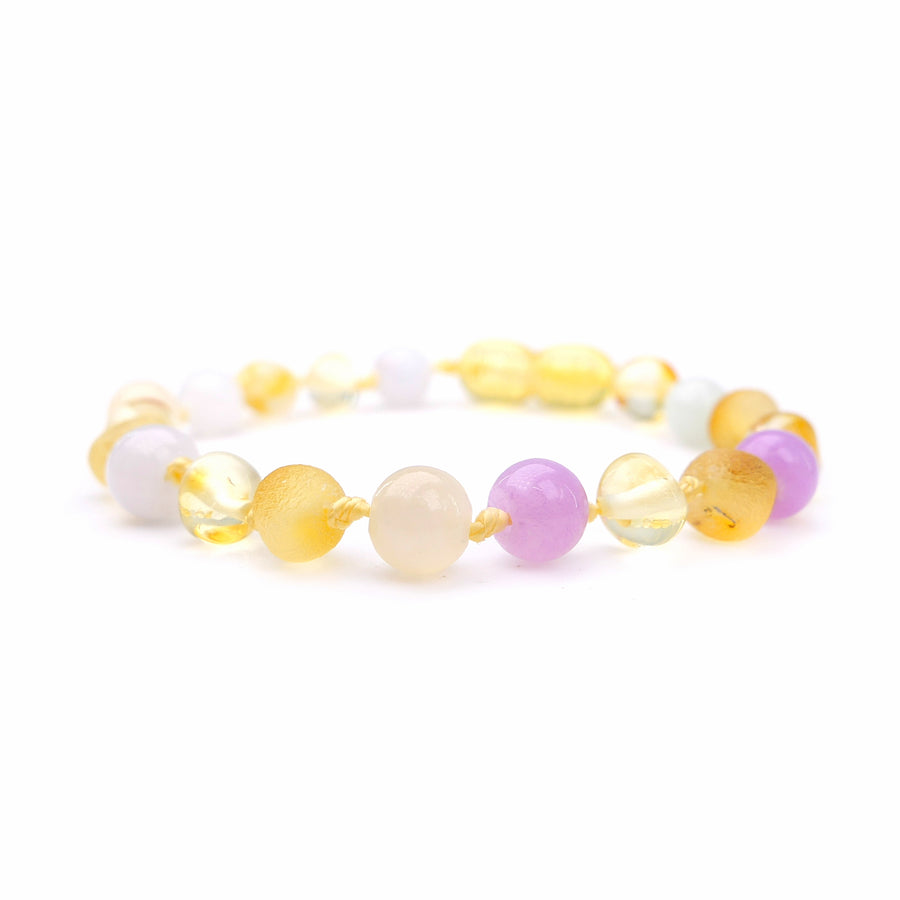 MULTICOLOR BALTIC AMBER BRACELET / ANKLET WITH CHALCEDONY