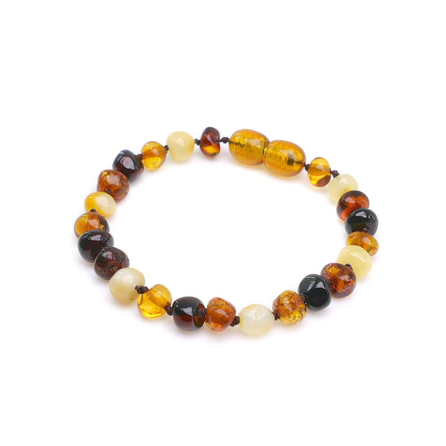 POLISHED MULTICOLOR BALTIC AMBER TEETHING BRACELET / ANKLET