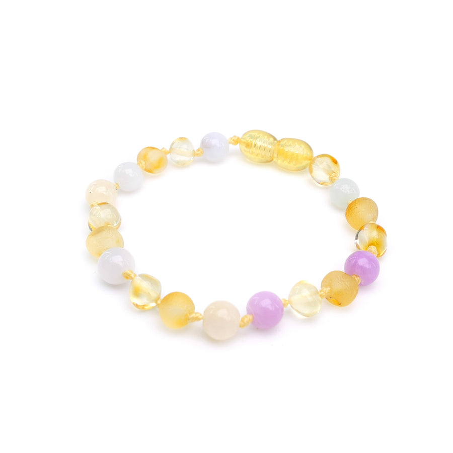 MULTICOLOR BALTIC AMBER BRACELET / ANKLET WITH CHALCEDONY