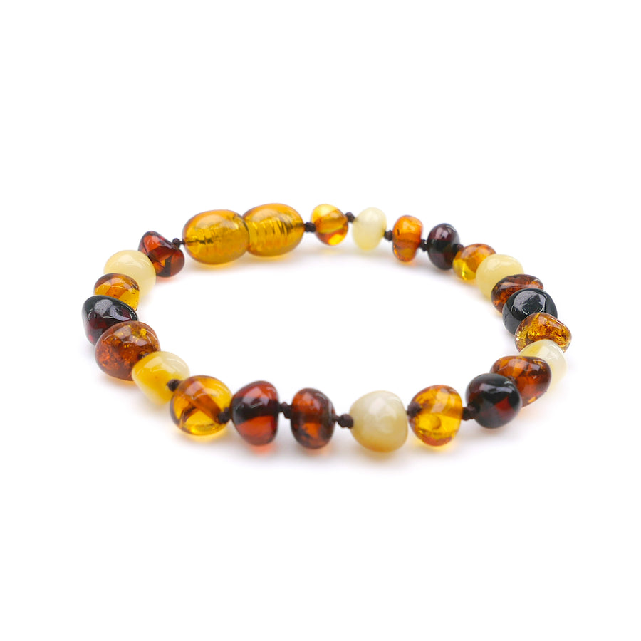 POLISHED MULTICOLOR BALTIC AMBER TEETHING BRACELET / ANKLET