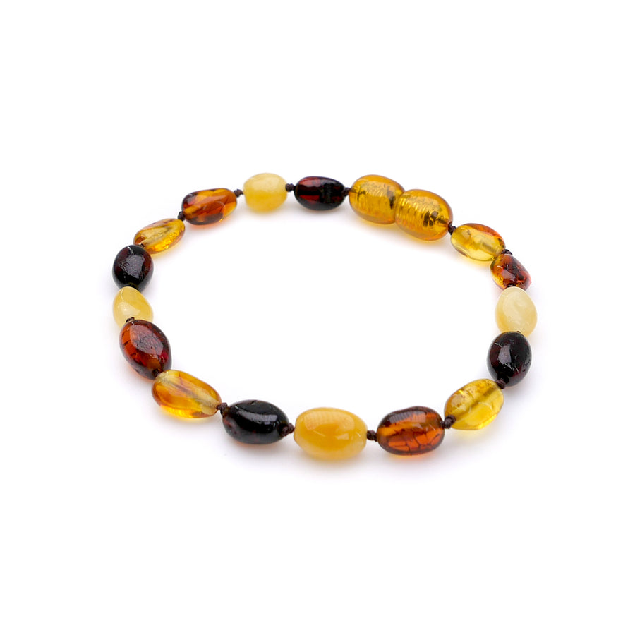 POLISHED MULTICOLOR BALTIC AMBER TEETHING BRACELET / ANKLET