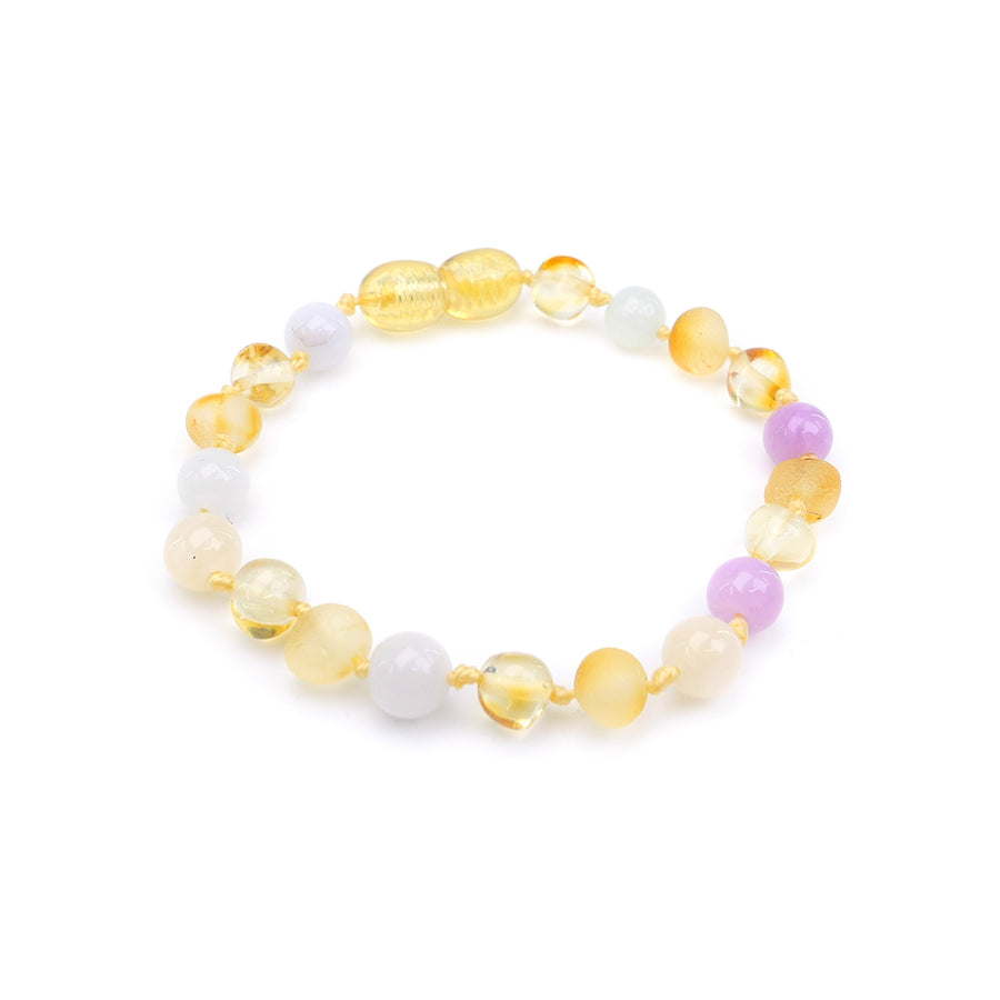 MULTICOLOR BALTIC AMBER BRACELET / ANKLET WITH CHALCEDONY