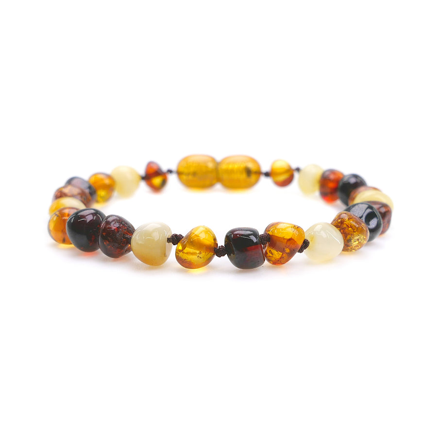 POLISHED MULTICOLOR BALTIC AMBER TEETHING BRACELET / ANKLET