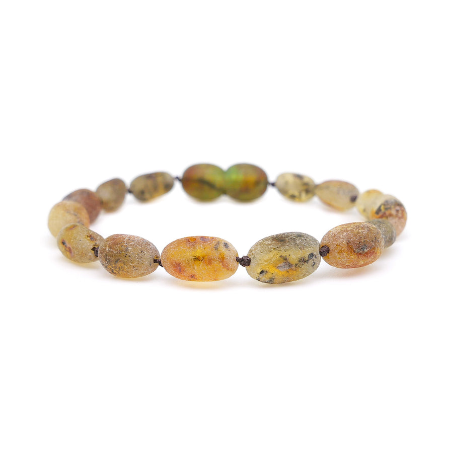 RAW MOSS GREEN BALTIC AMBER TEETHING BRACELET / ANKLET