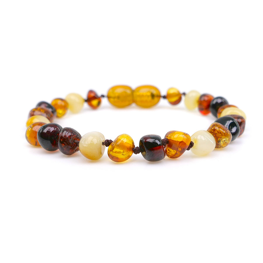 POLISHED MULTICOLOR BALTIC AMBER TEETHING BRACELET / ANKLET