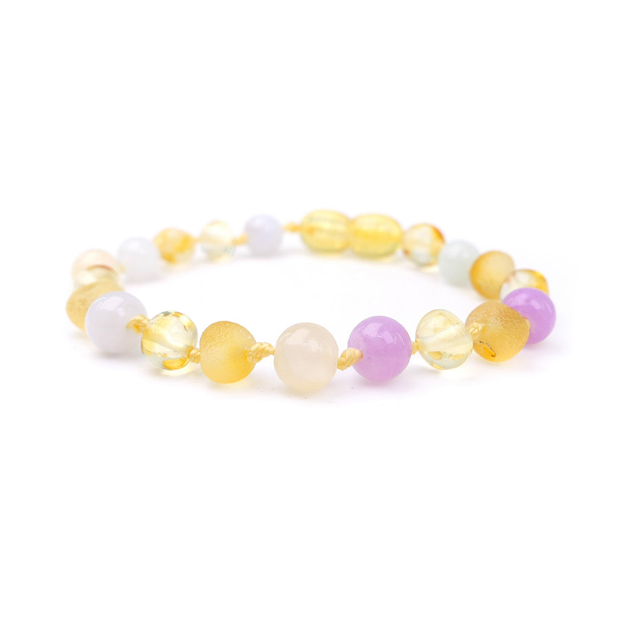 MULTICOLOR BALTIC AMBER BRACELET / ANKLET WITH CHALCEDONY