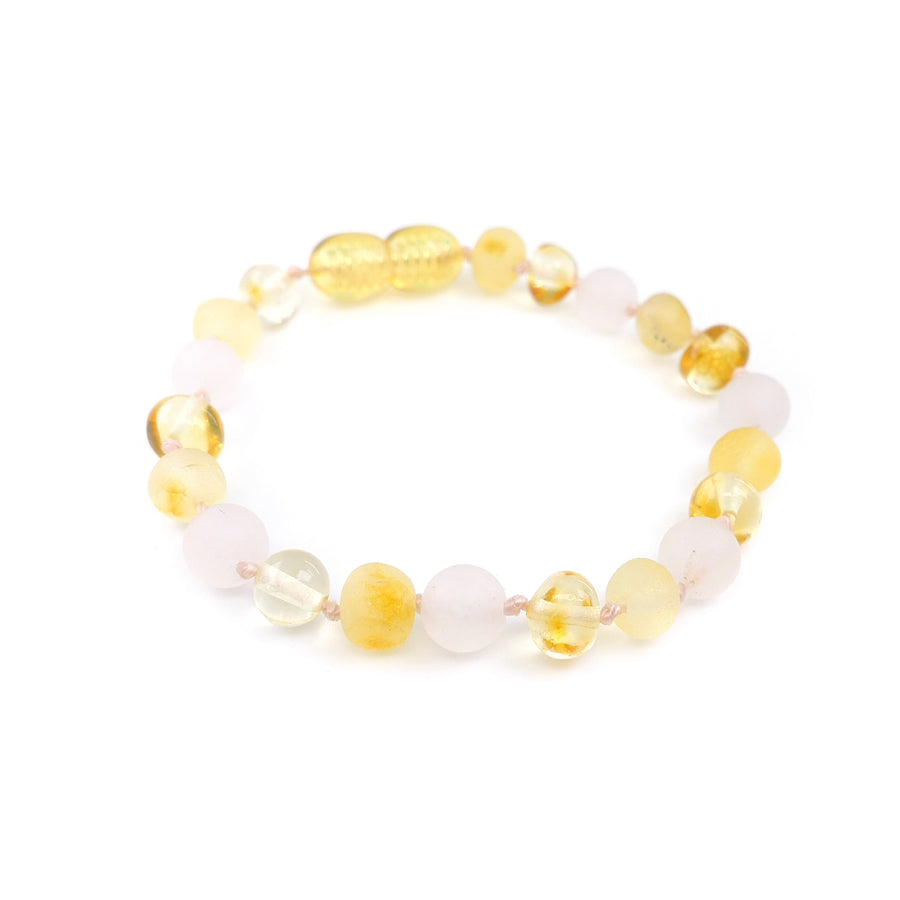 HONEY BALTIC AMBER BRACELET / ANKLET WITH ROSE QUARTZ