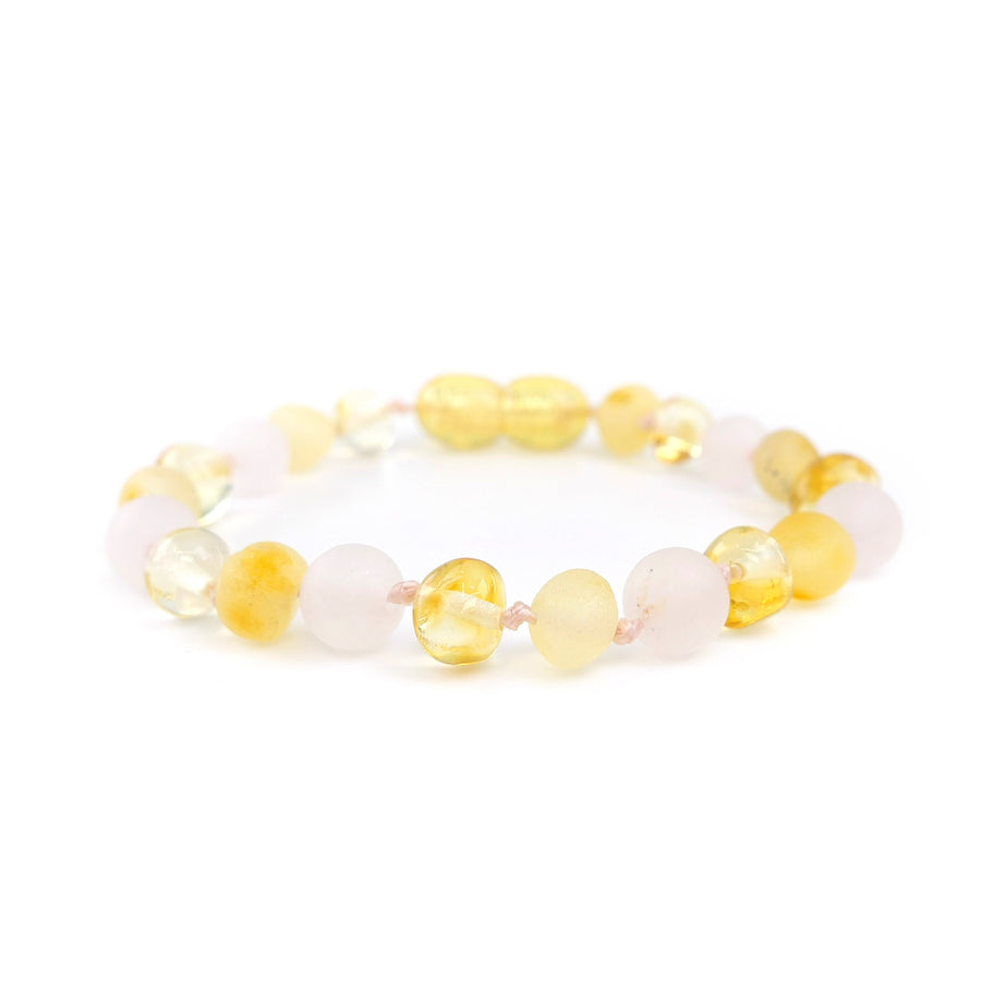 HONEY BALTIC AMBER BRACELET / ANKLET WITH ROSE QUARTZ