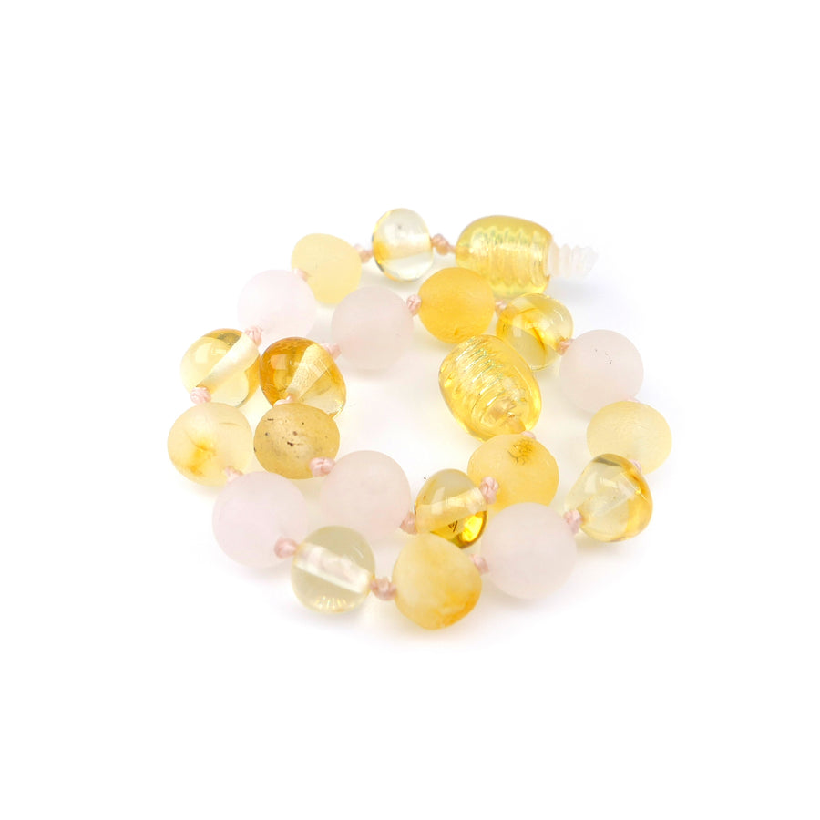 HONEY BALTIC AMBER BRACELET / ANKLET WITH ROSE QUARTZ