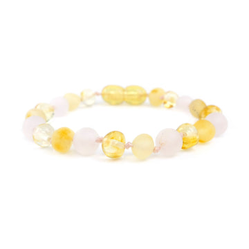 HONEY BALTIC AMBER BRACELET / ANKLET WITH ROSE QUARTZ